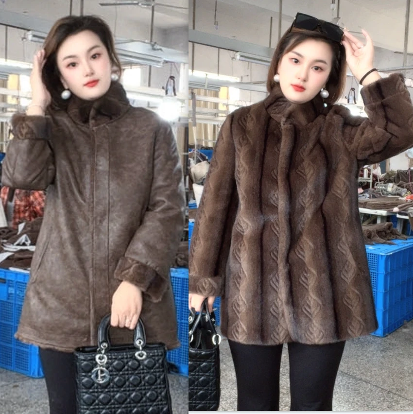 双面双穿秋冬季新款加厚皮毛一体妈妈装洋气大衣气质时尚女士