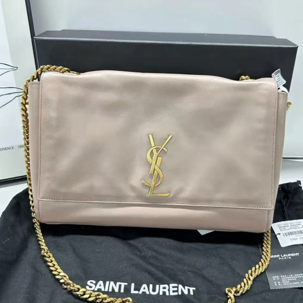 99新 YSL/圣罗兰 奶茶双面kate中号/单肩斜挎包/包包