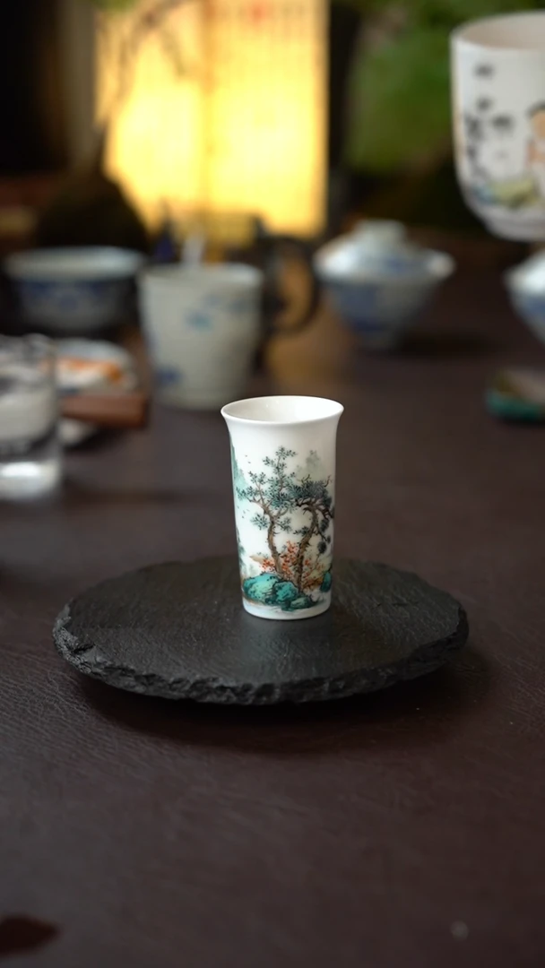 浩*王钢全手工手绘青绿山水闻香杯