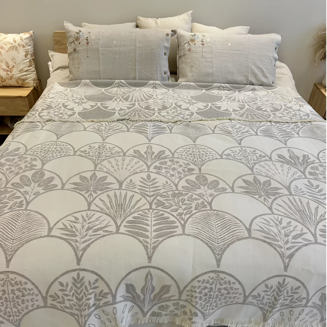 浅灰色——【时光秘叶】轻奢流苏棉麻毯