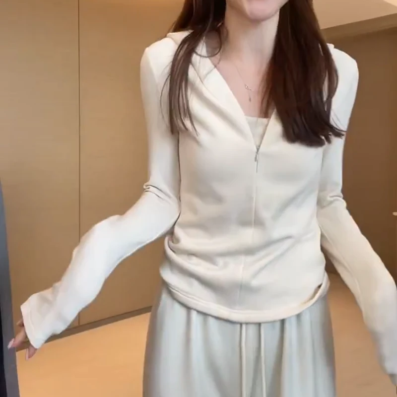 【琥珀流光】2025简约连帽半拉链显瘦百搭气质时尚T恤LK2506799