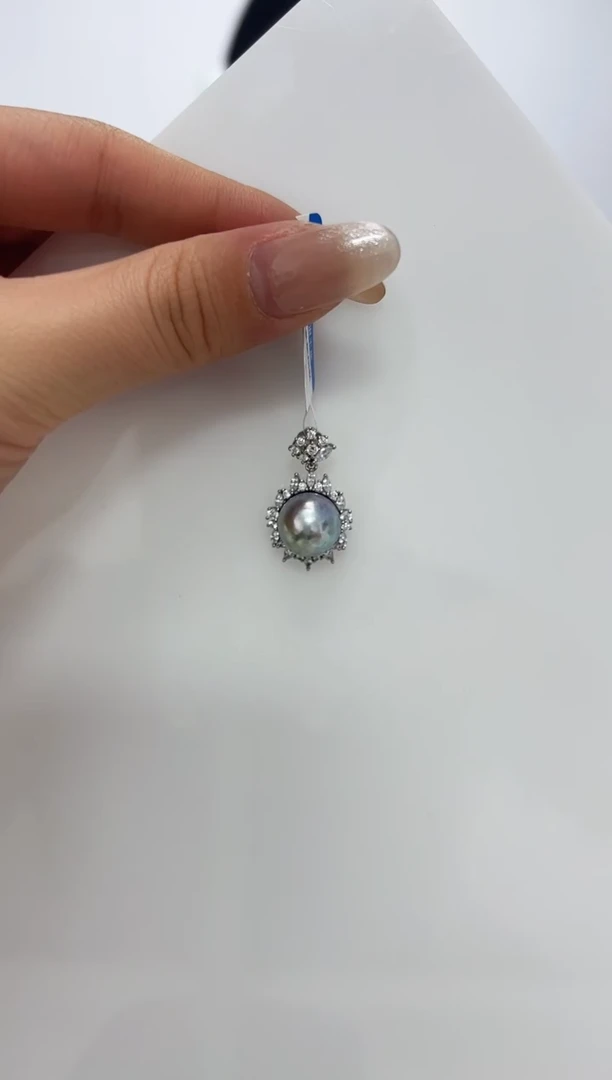 【闪购商品】海水珍珠DA银S925镶嵌e128 澳灰吊坠 11