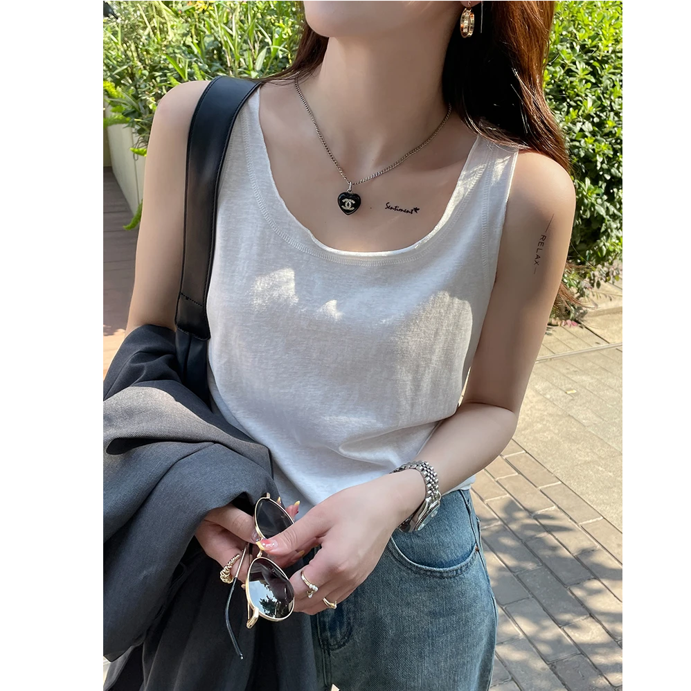 外穿薄款白色背心女夏2025新款内搭宽松冰丝上衣竹节棉打底小吊带
