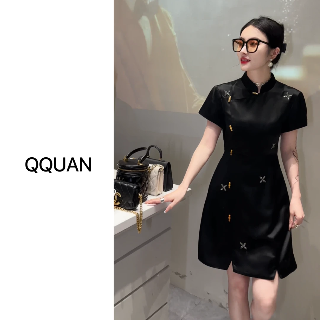 现货 新款【洛河女神】醋酸新中式收腰短款气质时尚连衣裙