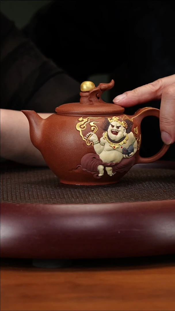 茶壶紫砂4-36GSB黄财神壶降坡泥350cc