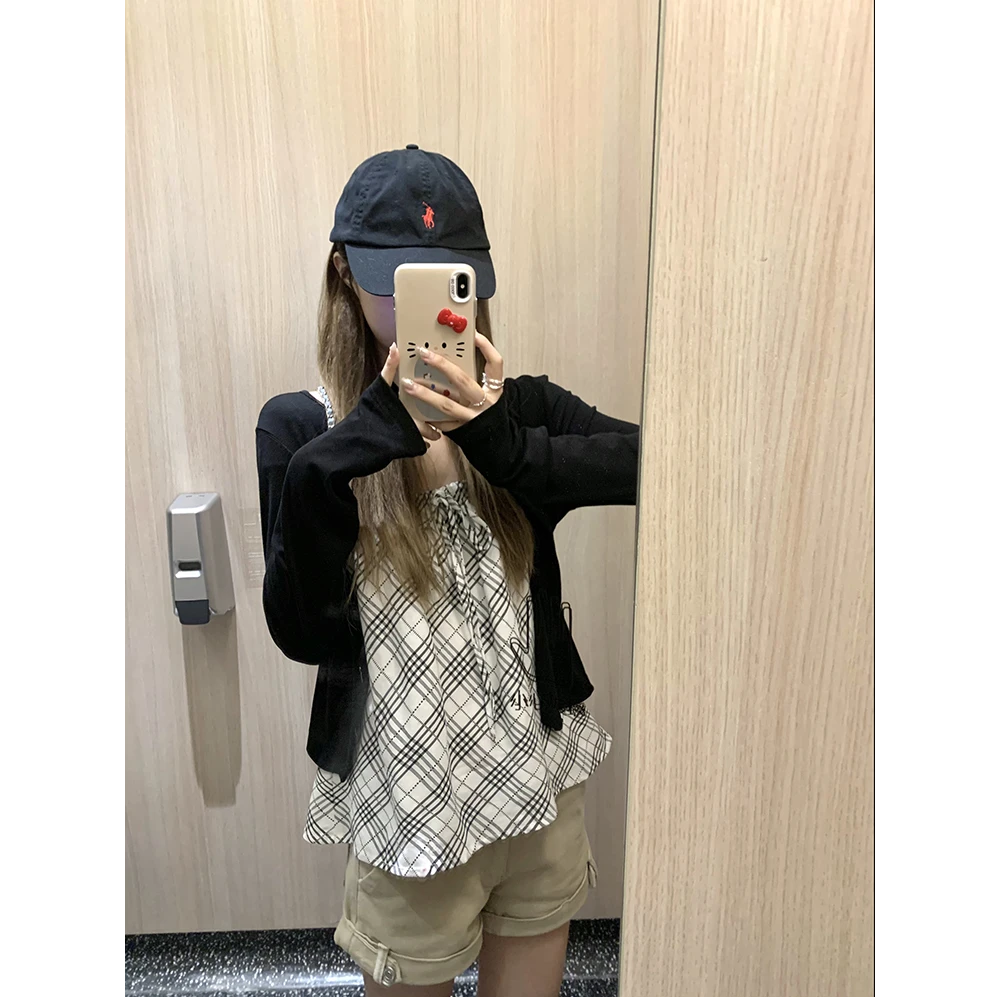 白底格纹抹胸吊带+防晒开衫21733#