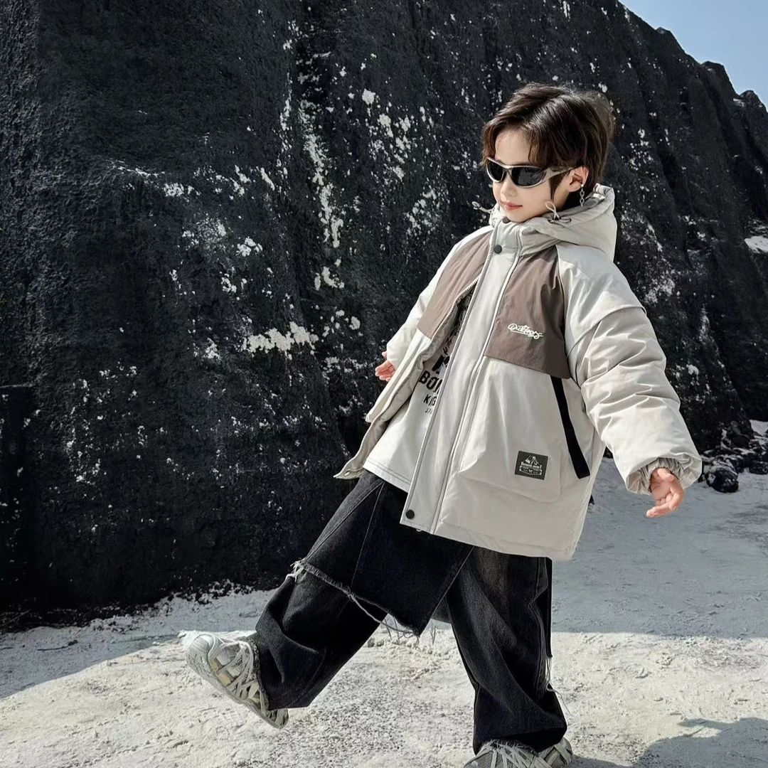 CX 2024冬季新款拼接织带连帽羽绒服 8007