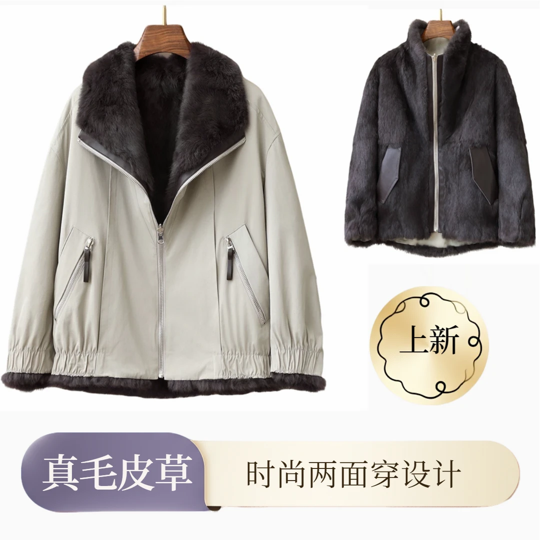 【双面穿】秋冬女派克服多巴胺兔毛派克大衣双面穿宽松保暖连帽外套