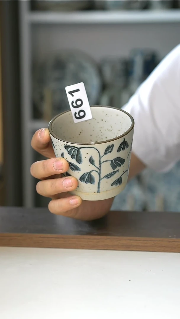 661微瑕青花铃兰花220ml猪口杯@4-2@