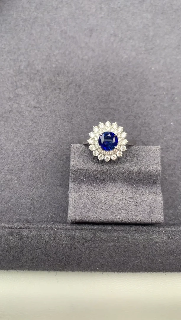 戒指蓝宝石18K金镶嵌1ct蓝宝石 定制 FH