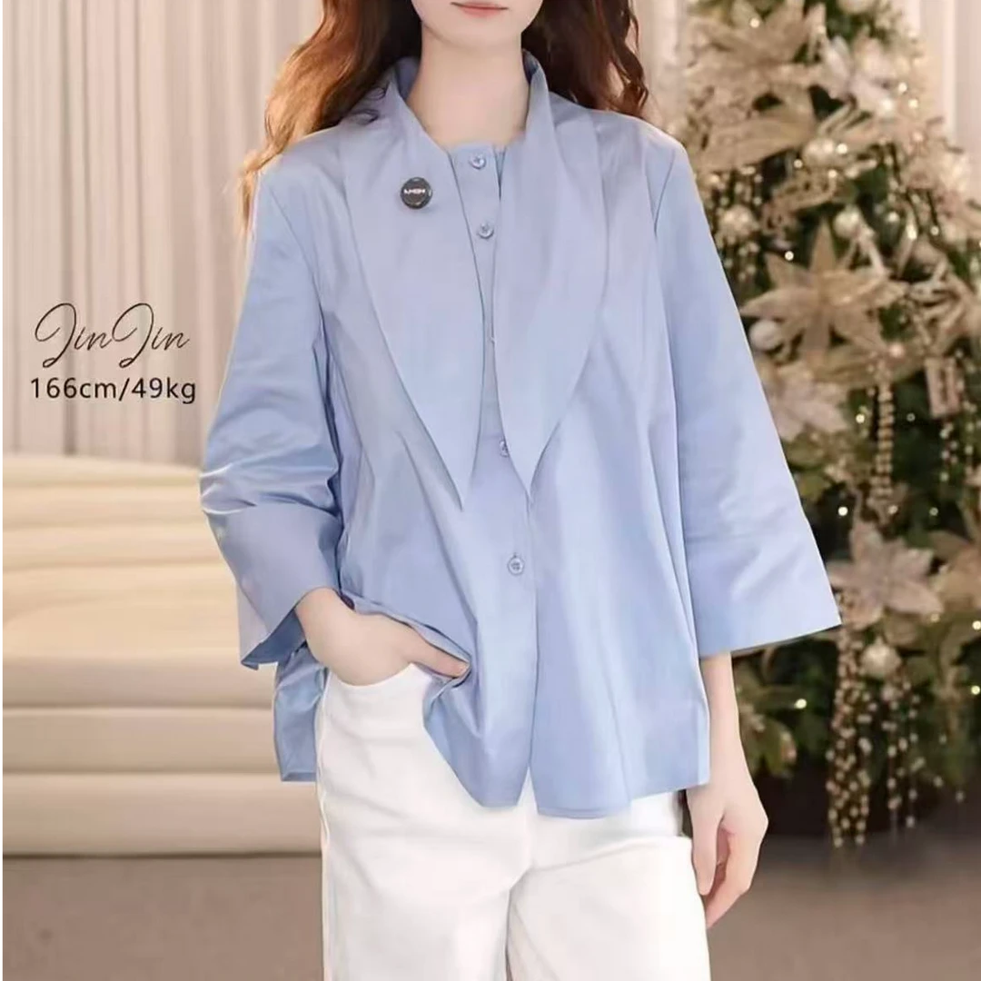 AMASS/阿玛施  新款早春时尚休闲衬衣宽松纯色设计师款衬衫530117