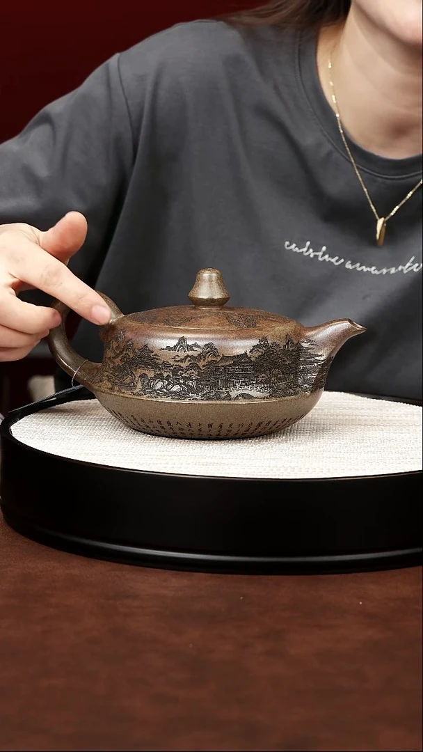 茶壶紫砂宜兴紫砂 曲壶沉香泥 高艳500cc