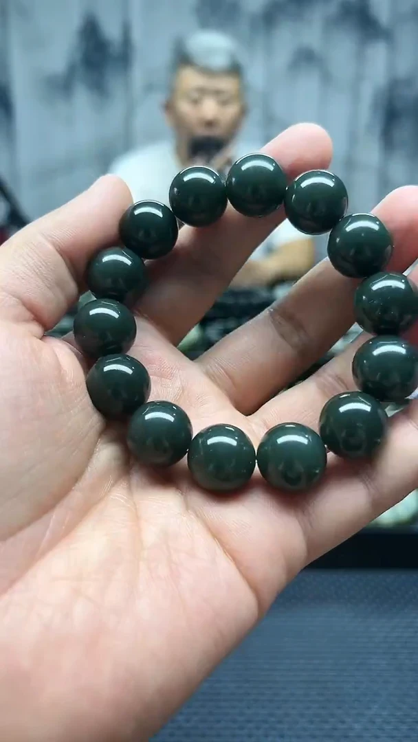手串未镶嵌和田玉且末孔雀蓝卡16纯天然拍一发一