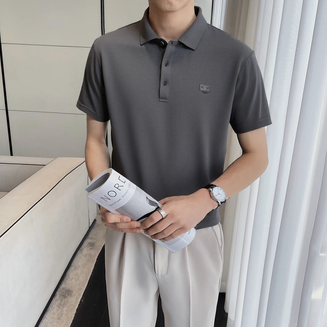 2025夏季男士冰丝无痕polo衫丝滑冰感翻领短袖T恤商务休闲上衣