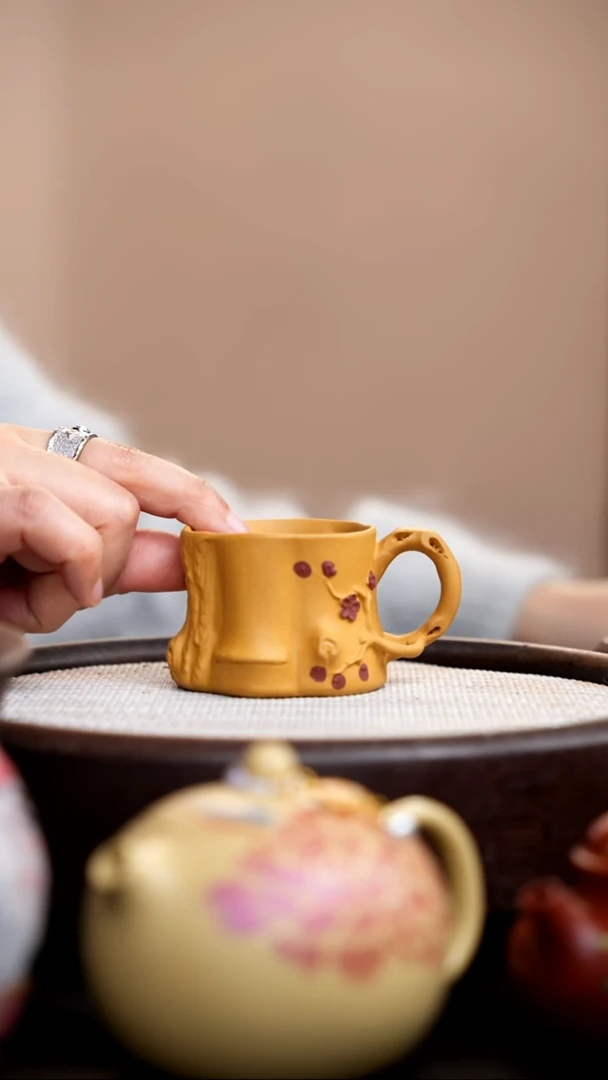 茶壶紫砂黄金段梅桩手把杯红梅