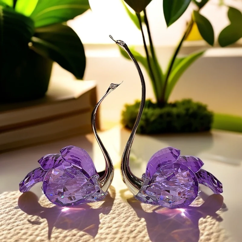 高档水晶天鹅摆件一对轻奢客厅电视柜酒柜装饰品高端大气上档次