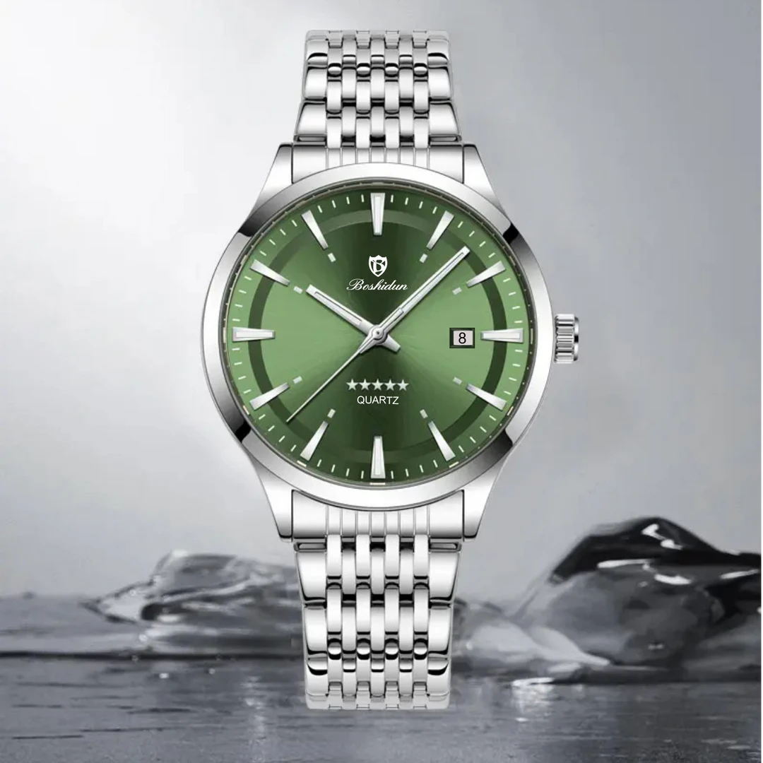 【五星】新款时尚休闲薄荷绿五星上将夜光日历防水男表9127G