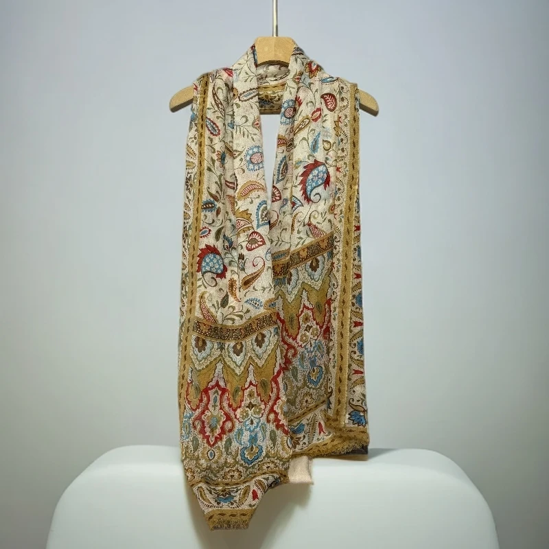 「泰」​尼泊尔纯羊绒围巾空调印花披肩薄款外搭200*70cm