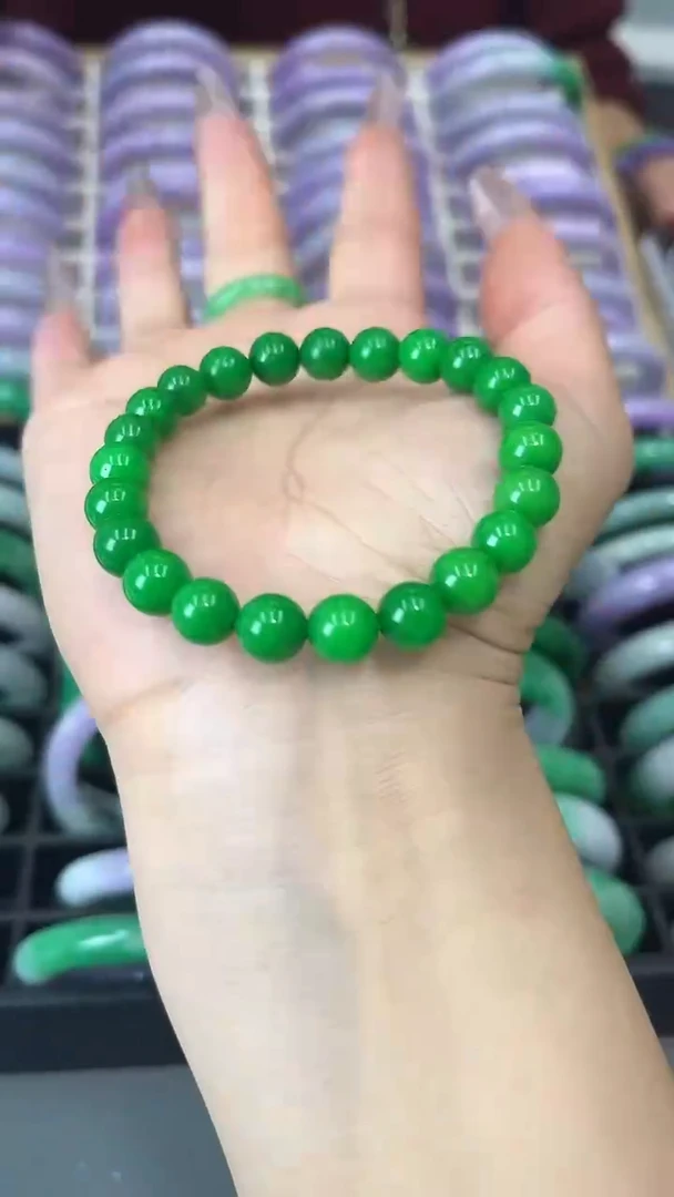 【闪购商品】翡翠手链未镶嵌h18 辣阳绿手串 卡8mm