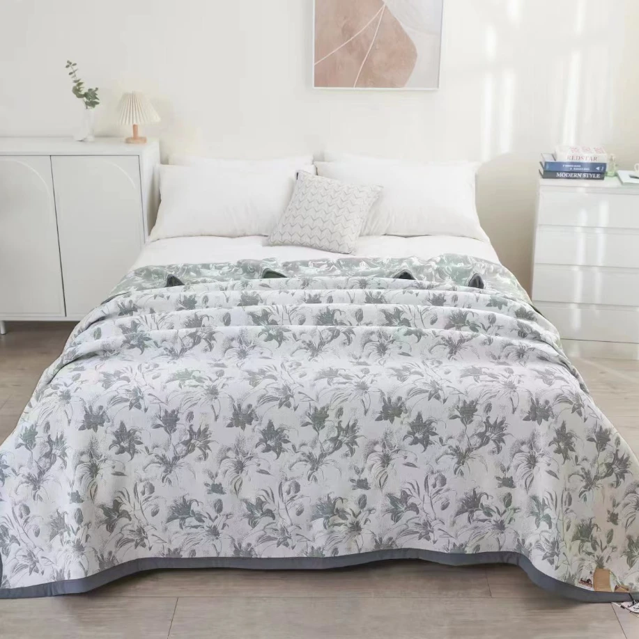 【百年好合 床盖】2X2.3米 精梳棉纱布双人四季多功能床盖毯