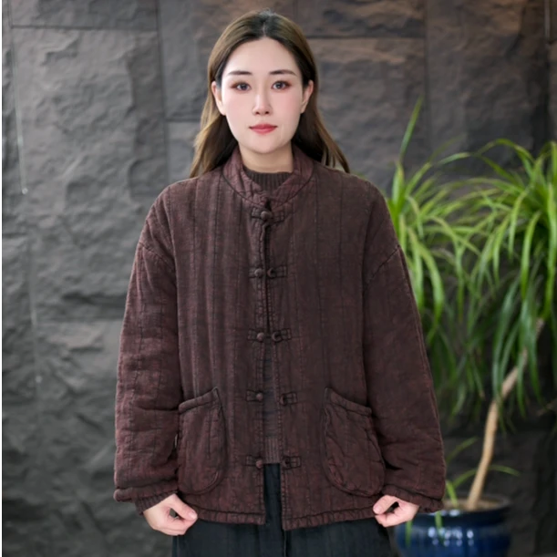 【亚麻炒色棉服】冬款加厚百搭棉服保暖棉袄外套妈妈装