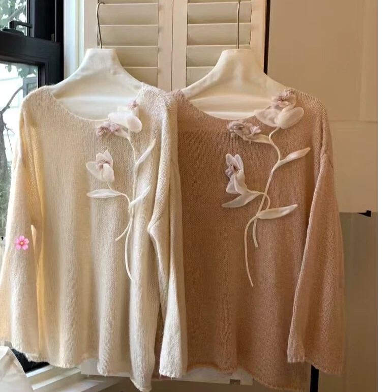 春款上新花朵随性慵懒毛衣