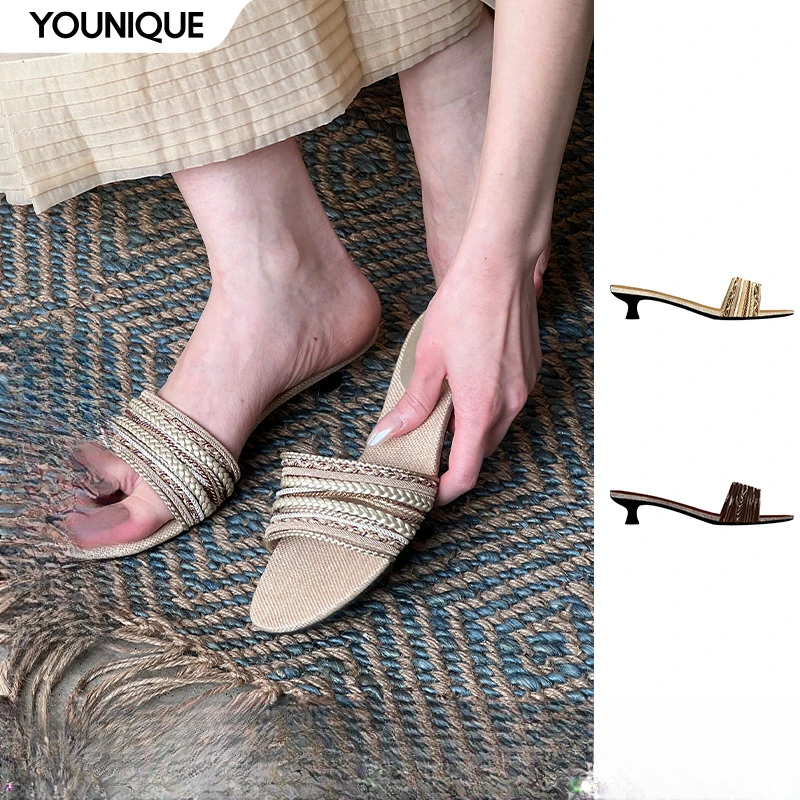 【unfolio】新品25春夏女士猫跟条带拖鞋女