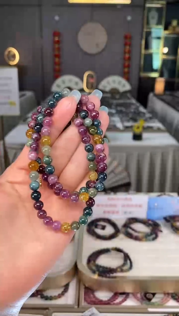 未镶嵌老矿碧玺色标彩虹三圈手串6mm+碧玺多样性发一条mz