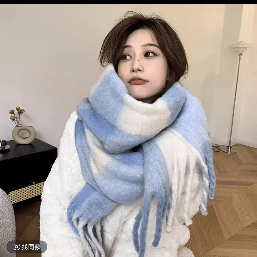 美拉德围巾女冬季网红款百搭秋冬保暖韩系学生情侣格子加厚围脖