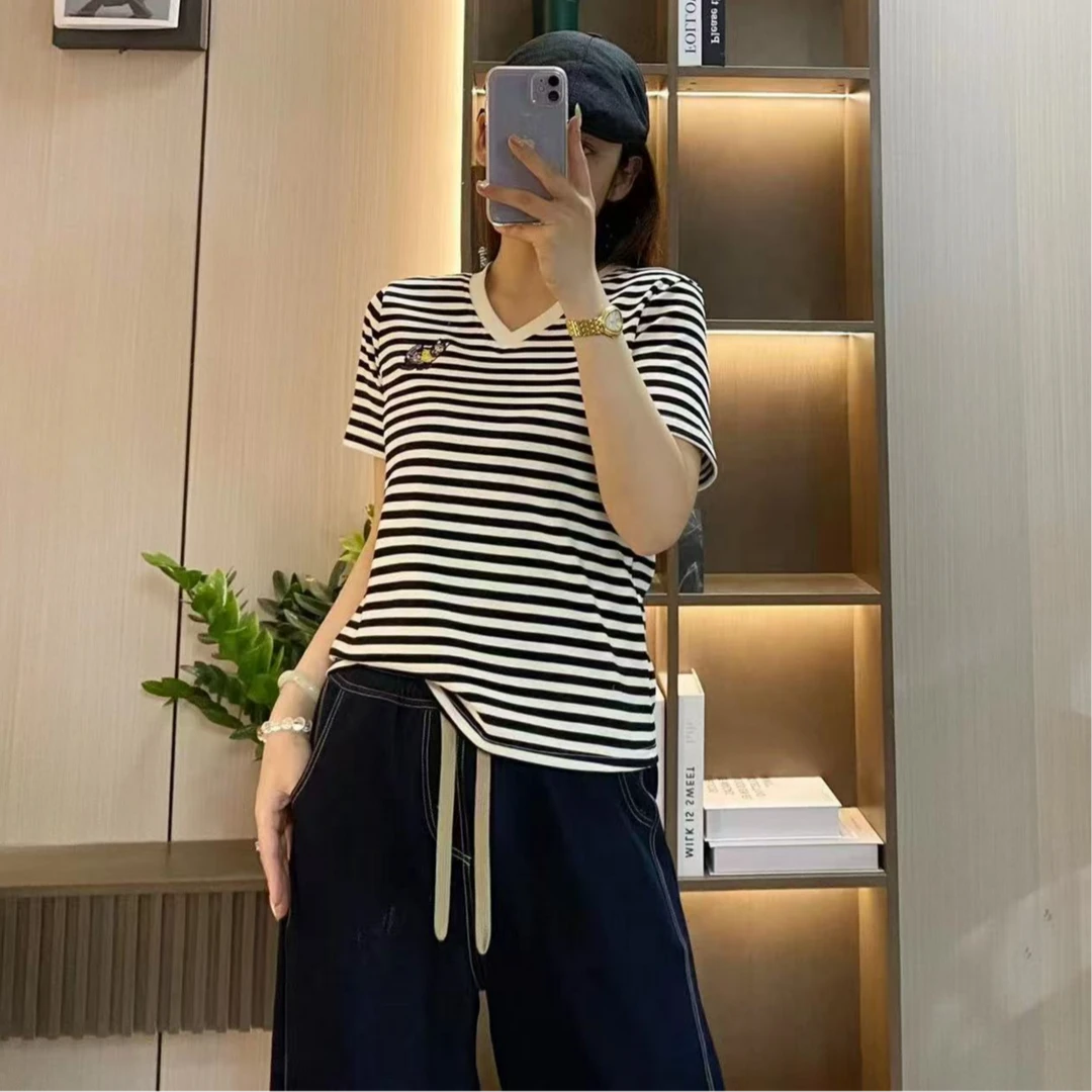 8011欧洲站新款福寿三多刺绣百搭休闲短袖