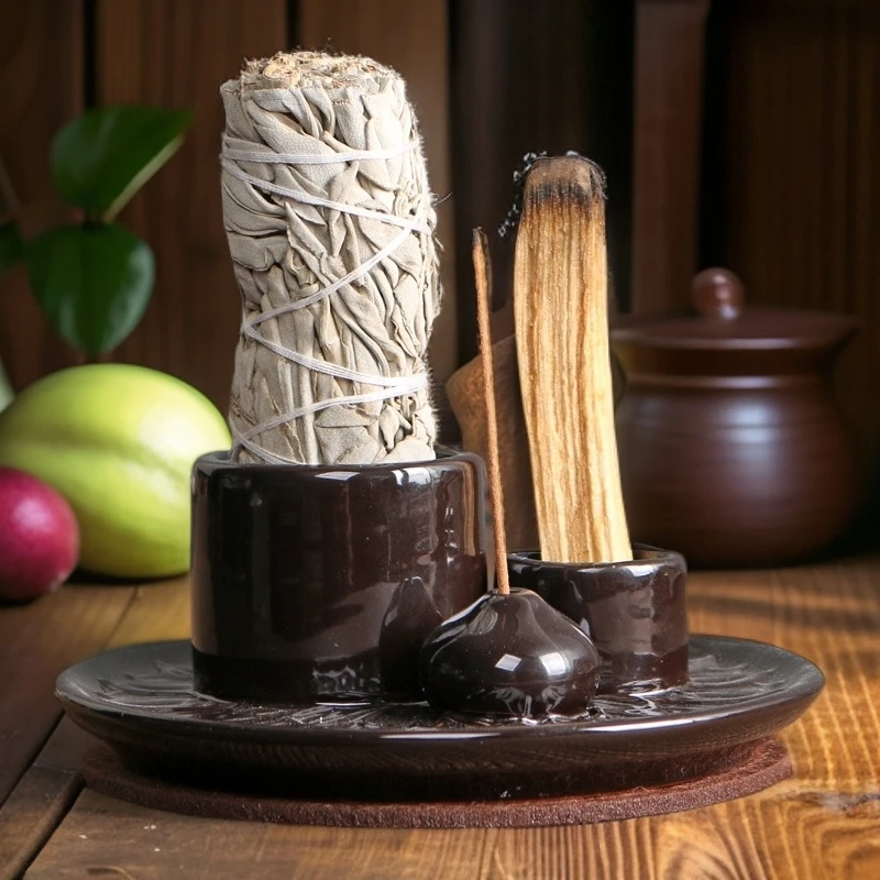 白鼠尾草圣木容器简约三用拖盘ins香薰炉客厅陶瓷美式装饰品香插