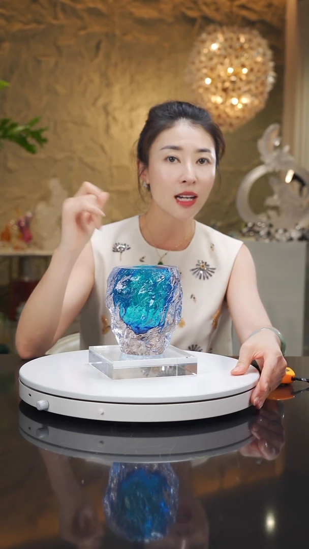 琉璃手工艺品福利天空蓝水波纹香薰瓶