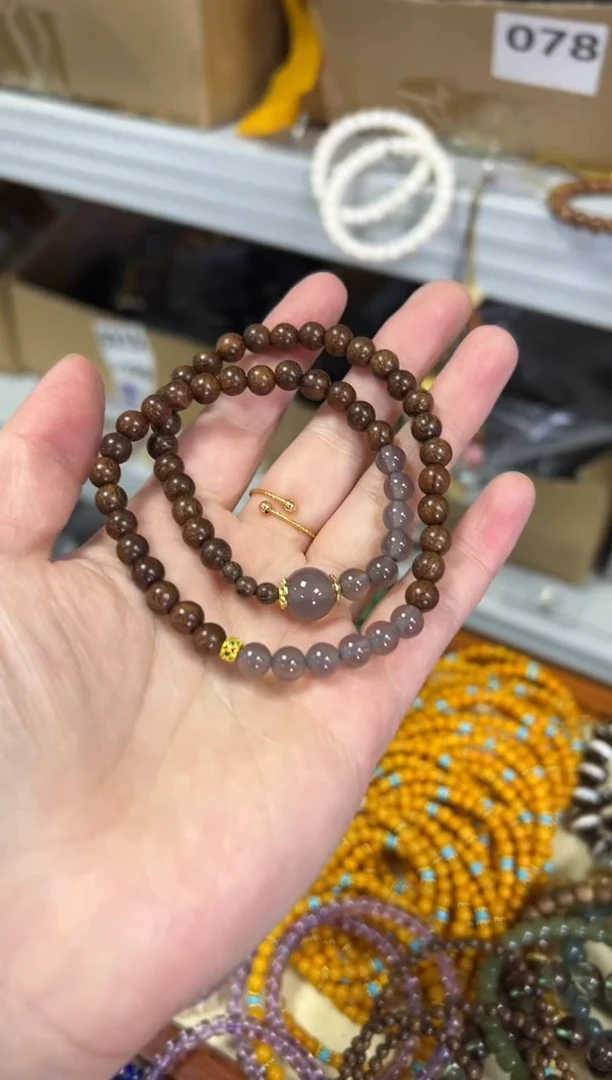 【闪购商品】苏木（金丝檀）手串未镶嵌金丝檀木玛瑙设计款双圈[0808