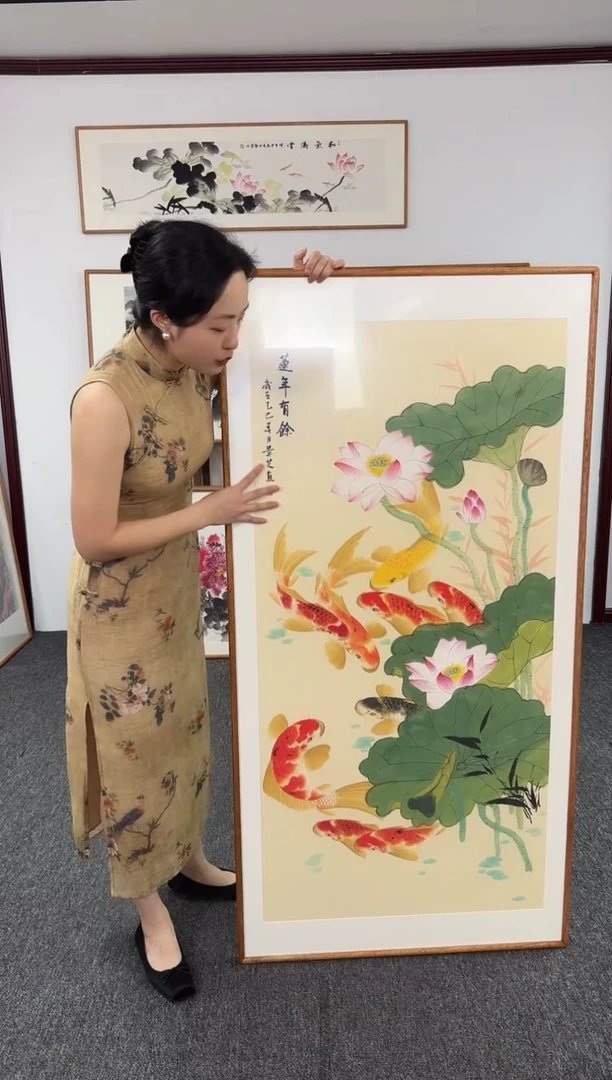 国画荷花九鱼图  155*76 陈景芝