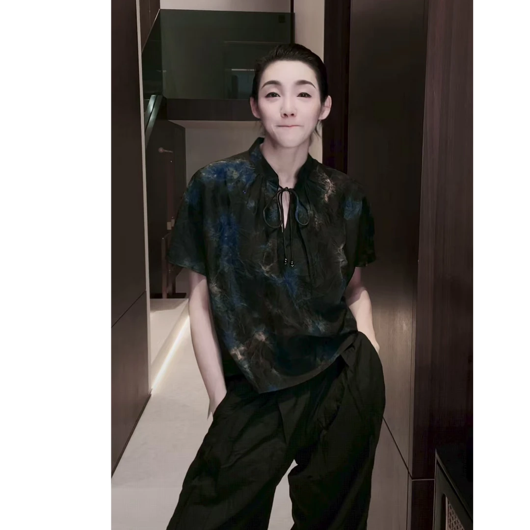 黑底印花 桑蚕丝 香云纱 TX0305