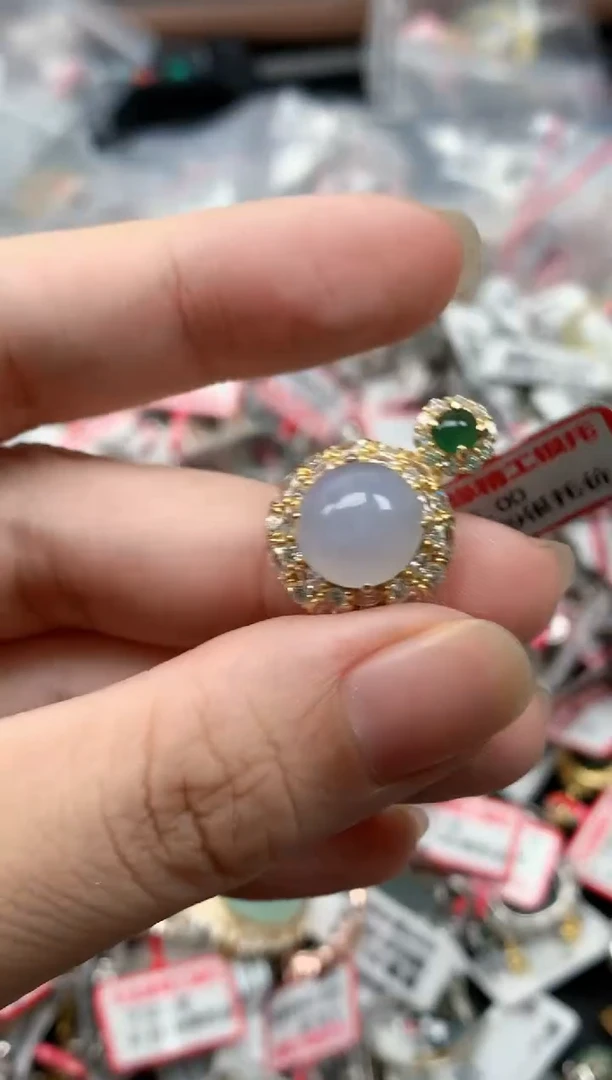 翡翠戒指银S925镶嵌天然缅甸翡翠