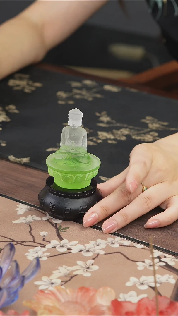 手工艺品琉璃绿色药师佛茶宠摆件
