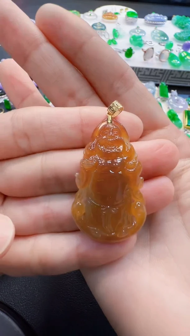 翡翠18K金镶嵌吊坠(不含链)1800