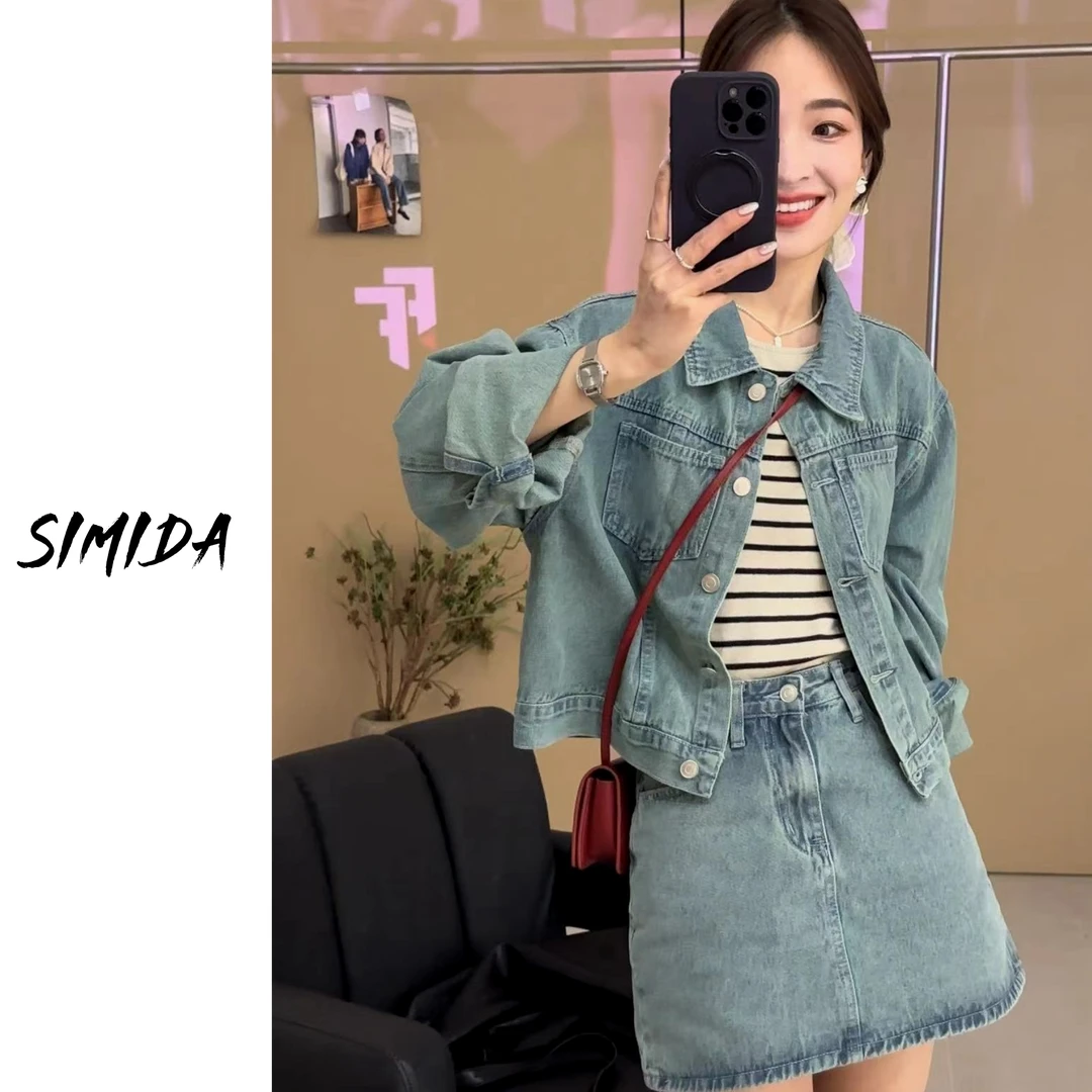 SIMIDA诗觅  韩系牛仔外套+短裙套装