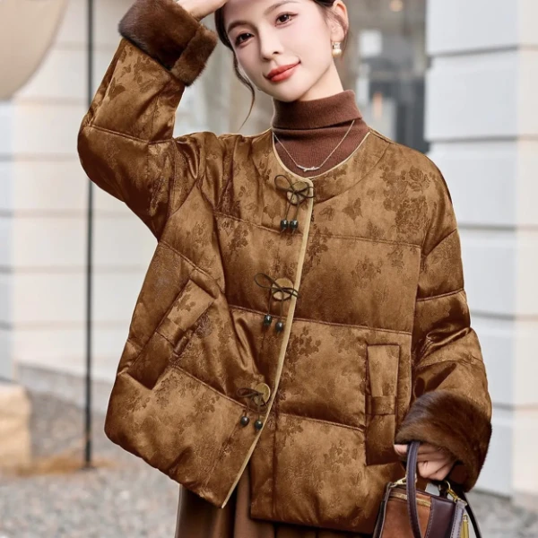 【淘禧甄选】老料棉服气质加绒加厚棉衣外套秋冬提花棉袄女士时尚