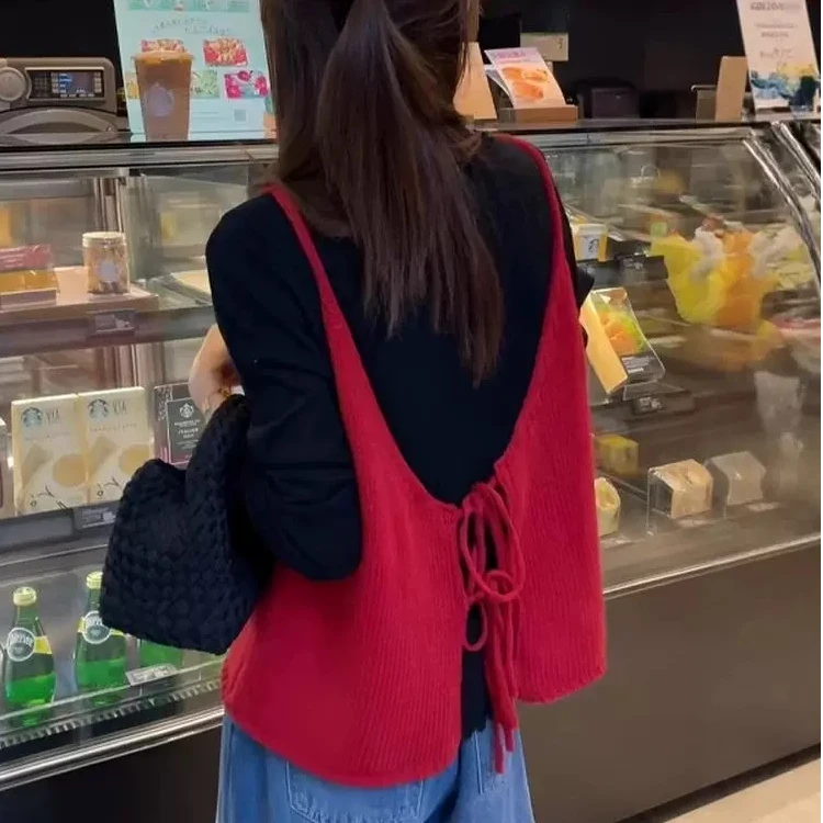 韩系少女感马甲小背心细带两穿显瘦气质针织毛衣女秋季新款