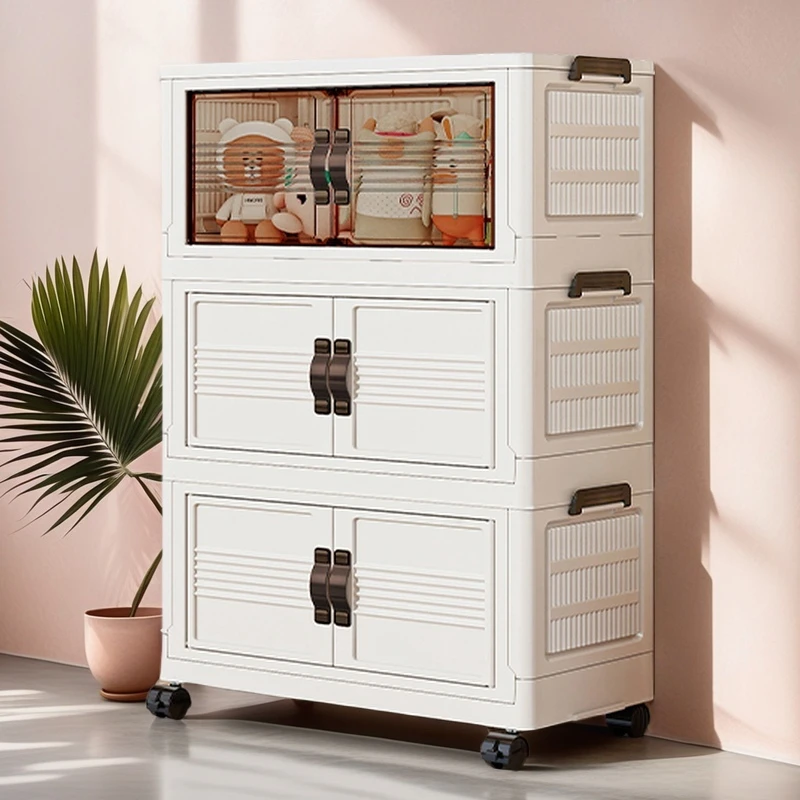 50CM三层大面宽可折叠免安装收纳柜客厅卧室厨房家用杂物零食柜