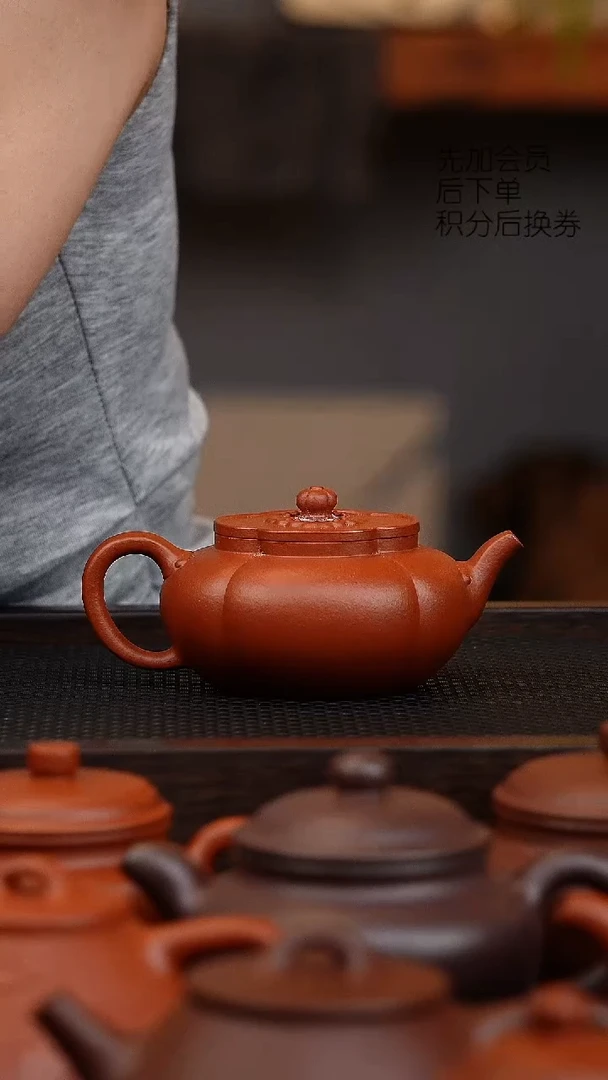 茶壶紫砂微瑕 海棠 朱泥 160cc 爆砂
