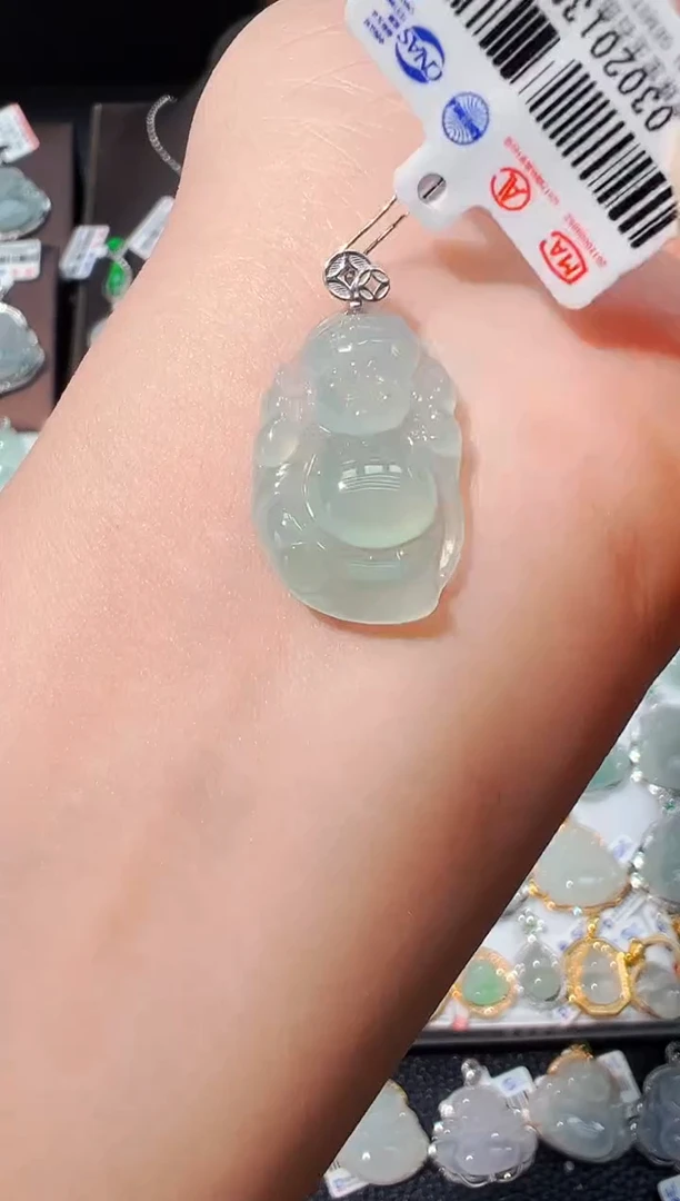 吊坠(不含链)18K金镶嵌翡翠财神爷吊坠1395