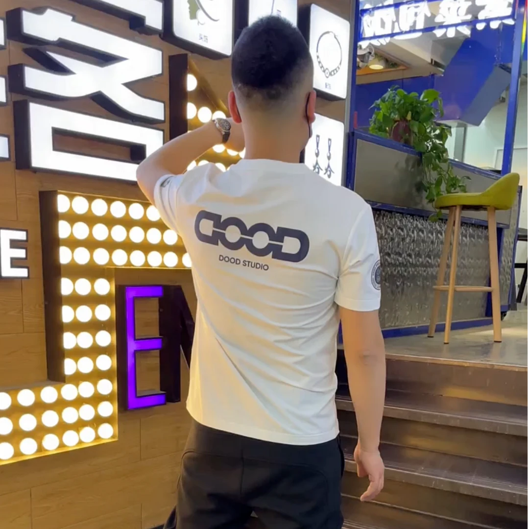 2025夏季男士个性字母印花纯棉短袖t恤男潮牌圆领时尚百搭半袖衫