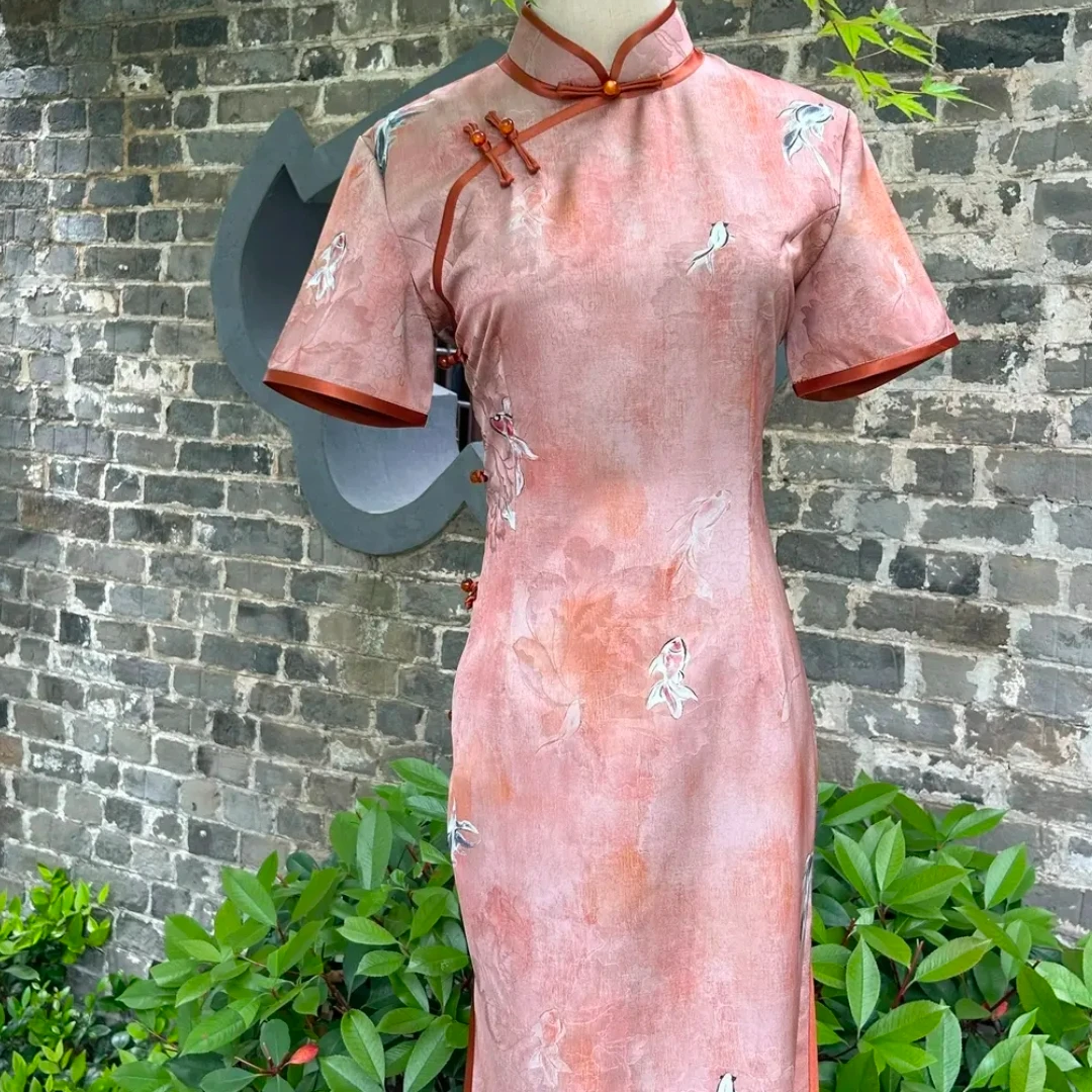 【锦鲤彩绘】2025夏季新款优雅大方日常百搭修身女旗袍