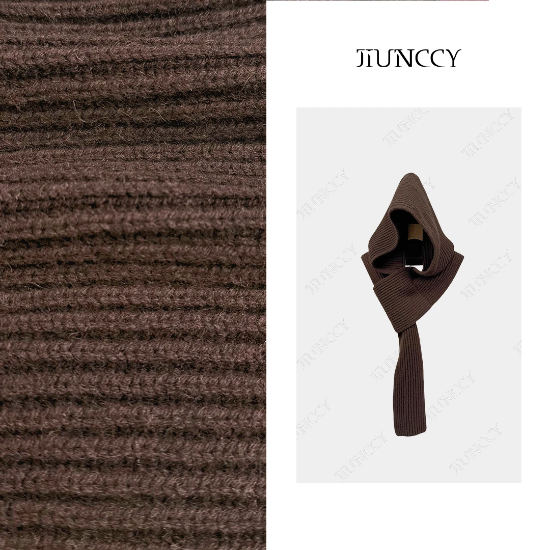 JIUNCCY 羊毛牦牛绒兔毛定制纱线蓬松立体感保暖连帽围巾 42MZ002