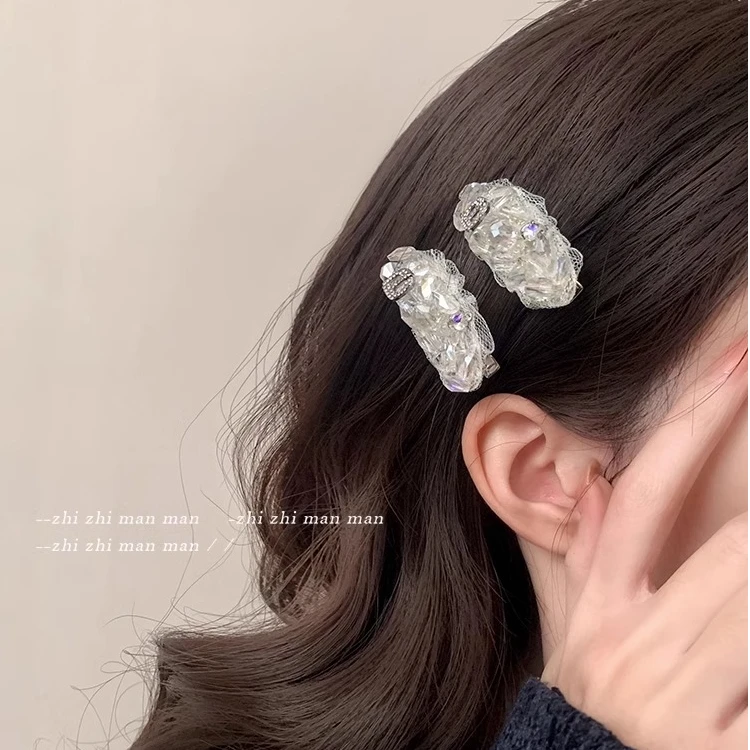 蕾丝百搭水钻发夹女新款边夹侧边刘海夹前额碎发鸭嘴夹子发卡头饰