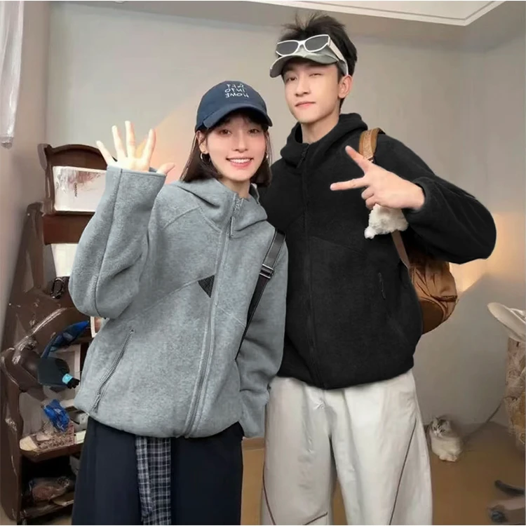 重磅双面摇粒绒立体裁剪冬季加厚防风保暖男女情侣款户外连帽外套