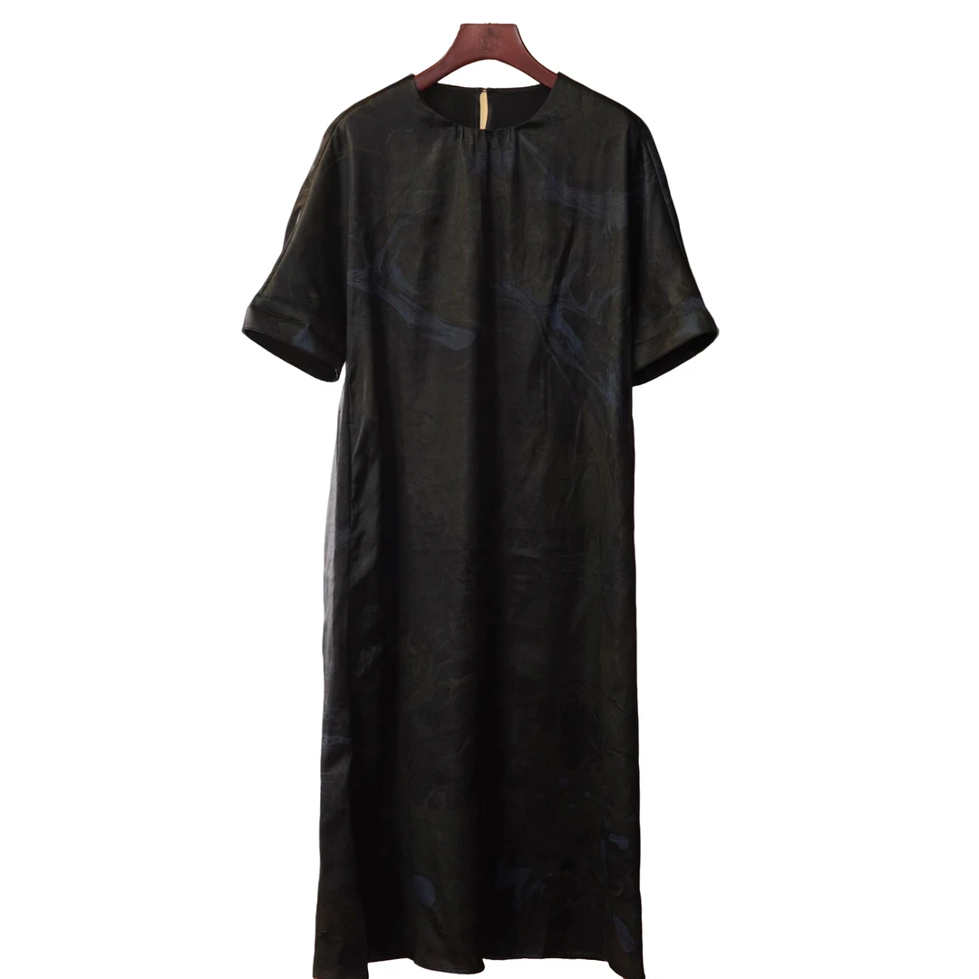 【莨作罗衣】墨池香云纱连衣裙丨100%桑蚕丝新中式夏季连衣裙0708